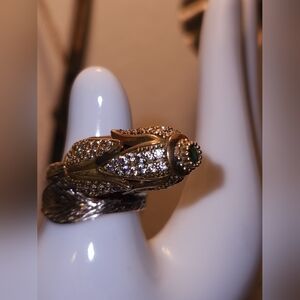 NWOT 925 Sterling Silver & Bronze Emerald Topaz Ring Tower Ring Adjustable Size